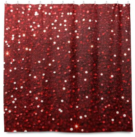 EtherSpher Fake Glitter Red Decorative Waterproof Fabric Long Fabric Shower Curtain with Hook Polyester Cloth Washable Shower Curtain Liners for Hotel Bath cortina para ba?o 72x72 Inch