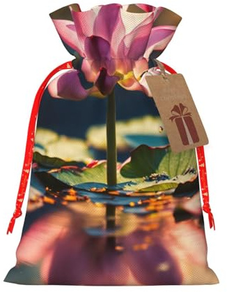 Bolsas de regalo con cordón de Navidad con estampado rosa de flores de loto, saco festivo de Navidad, fiesta de cumpleaños, embalaje de regalo