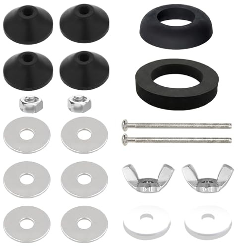 Universal Toilet Cistern Seal Kit 100mm M6 Bolts, Tank to Bowl Repair Kit with 1.5 Rubber Dome, 2 Foam Washer, Sealing Rings & Stainless Steel Fixings