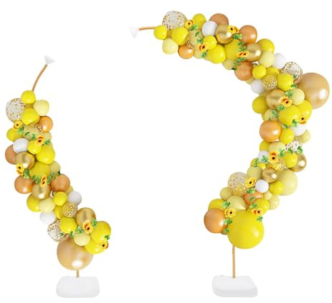 Bendable Balloon Arch Stand Kit, 1.5m & 2.5m Reusable Balloon Arch Stand with Water-Fill Base, DIY Half Arch Frame for Wedding Parties Events (Gold)