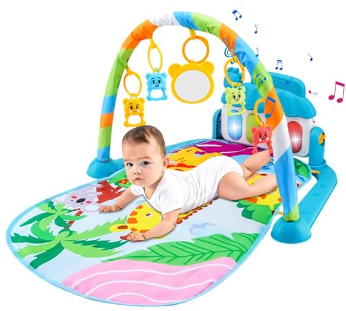 Babys Gym Play Mat, Kick Piano with 5 Removable Hanging Toys, Large Activity Gym, Tummy Pad Sensory Kids Toys, Non Slip Colorful Playmate, for Newborns Babys 0 to 3 6 9 12 Months