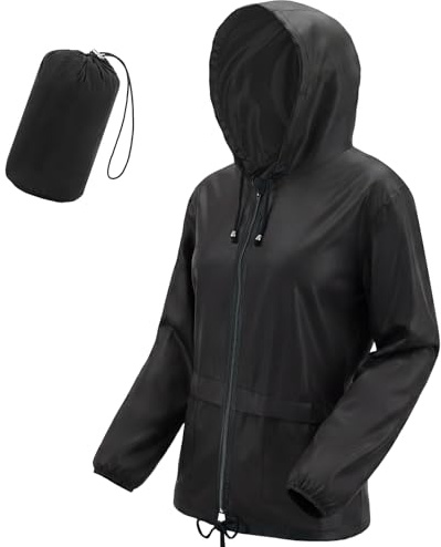 Vicloon Chubasquero Impermeable para Mujer, Chaqueta de Senderismo para Mujer, Chaqueta Cortavientos con Capucha, Chaqueta Deportiva Ligera para Correr, Ciclismo, Senderismo(L)