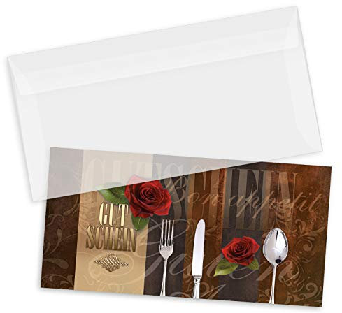 GESCHENKGUTSCHEINcom by POS-HAUER. Gutschein-Set. 50x Gutschein + Kuvert. Für Restaurant Gasthaus Gastronomie Gasthof Hotel, blanko zum selber Ausfüllen.