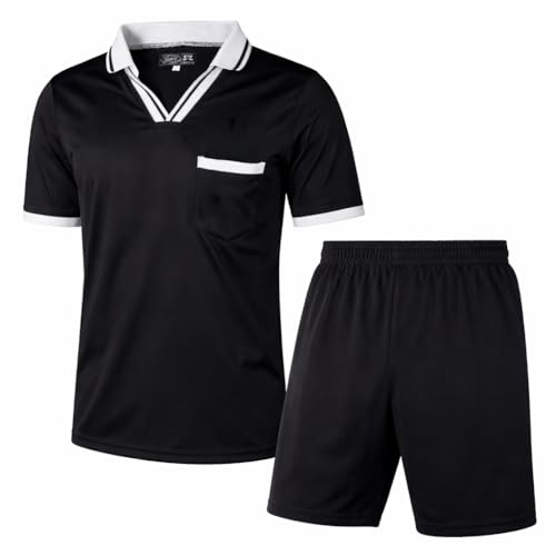 ZOR Football Referee Kit | Shirt & Short Set in Black | Breathable Lightweight Soccer Referee Uniform for Men | Rugby Hockey Referee Set | Professional Match Training Sportswear | Large