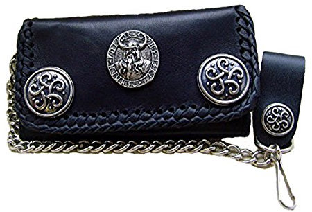 Biker Leder Geldbörse Wallet Odin Amulette Leder Farbe Schwarz