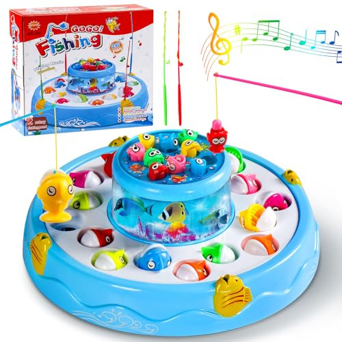 Angelspiel Fische Angeln Spiele Spielzeug ab 2 3 4 Jahre Mit 4 Kinderangel,26 Fische Kinderspiele Magnet Kinder Magnetspiel Spiele ab 2 3 4 5 Jahren Geschenk Junge Mädche(Doppelschicht)