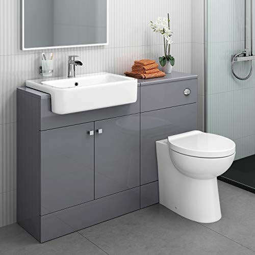 iBathUK Harper 1160 Combination Vanity Unit Furniture Set, Wash Basin Bathroom Sink, WC, BTW Toilet Pan, Soft Close Seat with Concealed Cistern-Anthracite Grey(Flat Pack)