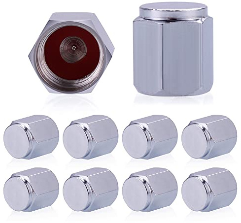 Eachbid 8 Pcs Tapas de Válvulas de Neumático de Coche, Tapones de Válvulas de Rueda, Tapa de Neumático a Prueba de Polvo Tire Valve Caps, Forma de Hexágono(Plata)