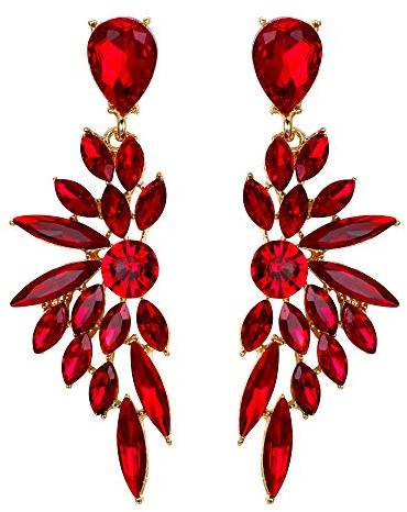 Clearine Boucles d'Oreilles Pendant Femme Cristal Pendentif Forme Aile Strass Mariage Cadeau Ton d'Or Rouge