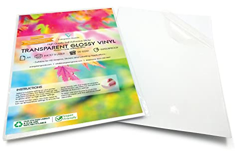Evergreen Goods 20 ark A4, vattentät, 95 % transparent, utskrivbart vinylklistermärke, papper för bläckstråleskrivare och laserskrivare, självhäftande klistermärkesark för etikett och