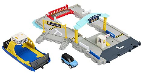 Matchbox Autos Spielset, Ferry Port Set, herausfahrbare Fähre auf Rädern, von Autos und von Kindern aktivierte Features, enthält 1 Land Rover, HMH29
