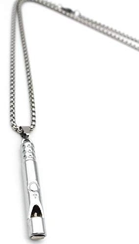 PikaLF Emergency Survival Whistle Anhänger Halskette für Männer Frauen, Titan Steel Laute Coach Whistle Halskette, tragbare Schlüsselbundpfeife für Lebensrettung,Camping und Haustiertraining (Silber)