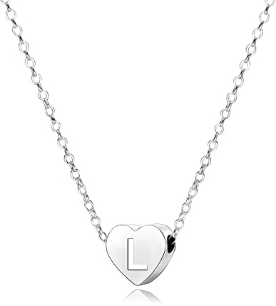 KENYG S925 Silver A-Z Capital Initial Heart Pendant Necklaces for Women Girls Lady for Christmas Birthday Graduation,Women Choker Tiny Necklaces Fashion Jewellery (L)