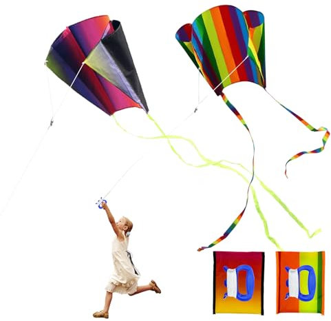 EUPSIIU 2 Stück Drachen Kinder, Bunter Tragbar Regenbogendrachen mit Langen bunten Schwänzen, Einleiner Drachen Outdoor mit Bunt Streifenschwänze, Drachen für Lenkdrachen Anfänger Flugdrachen (Bunt)