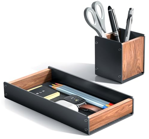 UPERGO Walnut Desk Tray with Pen Holder Set, Natural Wooden Desk Drawer Organizer Office, Organizer Tray for Keys, Pen, Watch
