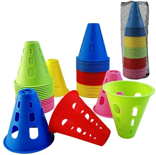 FEIBAMAOYI Slalom Kegel, Slalom Trainingskegel, Sporttraining, Set mit 50 Stück, Hindernisse für das Training von Kindern, Fußball und Rollschuhlaufen