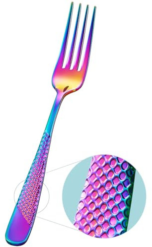 Xideman® Lot de 6 fourchettes de table en acier inoxydable 18/10, petites fourchettes de service de 20 cm (arc-en-ciel)