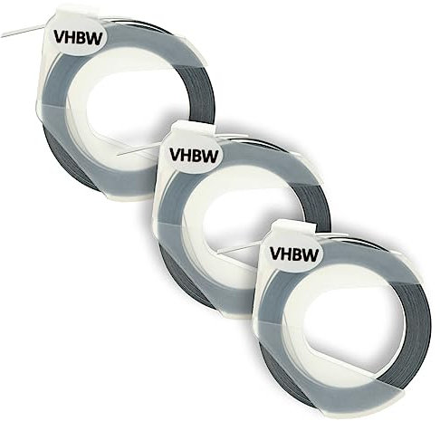 vhbw 3x 3D Prägeband-Schriftband-Kassette kompatibel mit Motex 5500B, 5500A Etiketten-Drucker 3m x 9mm Weiß auf Schwarz