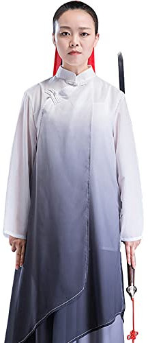 DXZXDJIU Chinesische Kampfkunst Kleidung,Tai Chi Kleidung, Tai Chi Leistungskleidung Frühlings- und Wettkampf-Farbverlaufs-Diagonal-Tai Chi-Kleidungsanzüge for Männer und Frauen(Grey,XS)