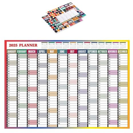 Calendrier Mural Annuel 2025 – Calendrier Mural 2025 Toute L'année, Calendrier Mural Annuel 2025 – Grand Calendrier Annuel De 12 Mois Avec Autocollants, Janvier 2025 À Décembre 2025, Carton, Organisat