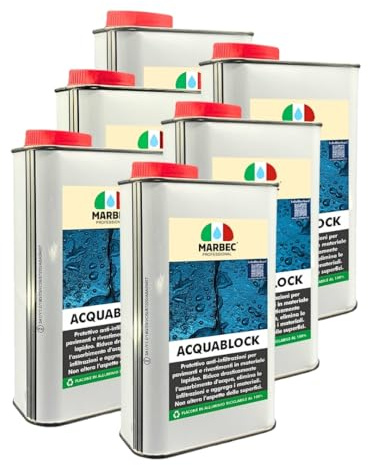 MARBEC ACQUABLOCK 1LTx6PZ Protettivo consolidante anti infiltrazioni invisibile per pavimenti, rivestimenti, terrazze e docce interne ed esterne