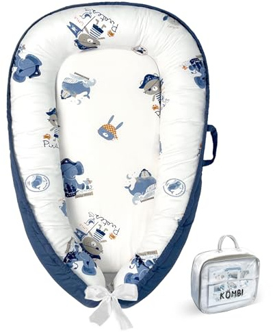 Baby Lounger for Newborn 0–24 Months, Baby Pillow & Baby Nest Lounger, Organic Cotton Breathable Infant Pillow, Portable Baby Nest for Home & Travel (Blue)
