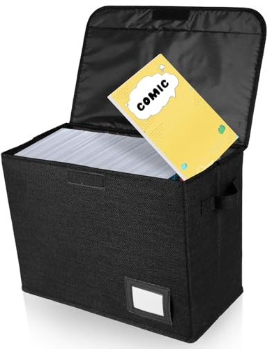 Boîte de rangement pour bandes dessinées 40 x 20 x 30 cm Peut contenir jusqu'à 150–180 livres Boîte de rangement pliable ultra robuste avec couvercle et 2 poignées Fente pour étiquette DIY Boîte pour