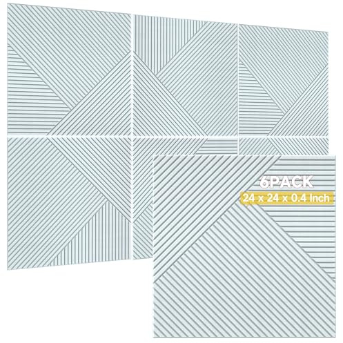 TO-TH Acoustic Wall Panels 6 Pack, Total Size 72 x 48 Inches, Self-Adhesive 3D UV Printing Decorative Wall Panels with Wood Look,White