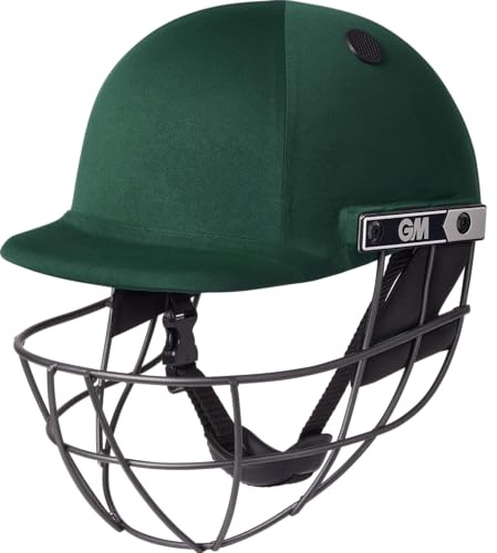 GM | Maestro Cricket Helmet | BSI Approved Batting Fielding Head Protection - Junior Size Ball Only | ABS Polymer Shell & Sleek Lightweight Steel Grille | Green | Small Junior 510-530 mm