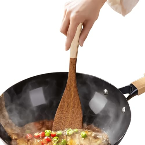Träspatel - långskaftad träsvarv, platt lutande mångsidig spatel, hållbar och miljövänlig design | Non-stick spis, köksredskap för, grill