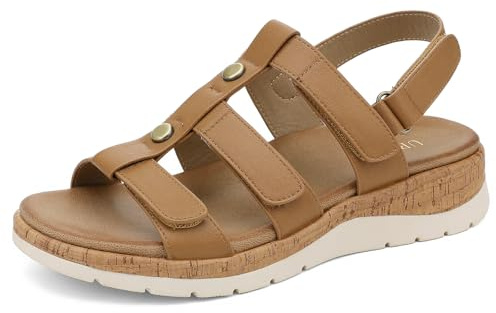 UBFEN Womens Walking Sandals with Arch Support Comfortable Flat Gladiator Sandals Open Toe Summer Shoes Khaki Size US 8
