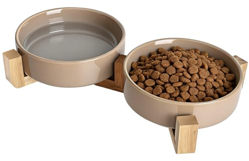 YYTECH Keramisk Hundskålsset, Dubbelmatskål Hundset med Vattenskål med Hållare, Förhöjd Hundskål för Små och Medelstore Hundar, Matningsstation