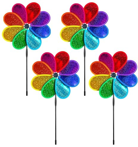 XBAIPIN 4 Molinos de Viento para jardín, 30 cm, 8 Hojas, Purpurina, 71 cm de Altura Total con Punta, Molinillo de Viento Decorativo para jardín, balcón, césped, terraza, Resistente a la Intemperie y