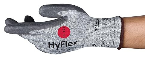 Hyflex Ansell 11-425 Arbeitshandschuhe, Mechanikschutz, Schnittschutz, Industrie und Mechaniker Handschuhe, Montagehandschuh, Grau, Größe XL (12 Paar)