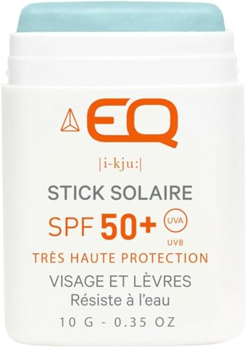 EQ Stick Solaire Bio SPF50+ Visage & Lèvres - Crème Solaire Naturelle, Écologique - Stick SPF 50 Idéal pour Surf, Ski, & Tatouages - 10g Teinté Turquoise - Conçu pour Sportifs - Fabriqué en France