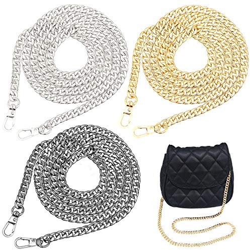 Cisolen 3 Stück Kette für Tasche Taschenkette Ersatz Tragegurt Kettenriemen Metall Ersatz Schulterriemen Kette Trageriemen für Handtaschenkette für Umhängetasche Crossbody Geldbörse (120cm)