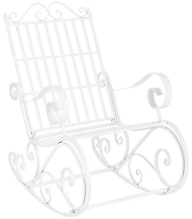 [en.casa] Mecedora de Metal para Relajar 92 x 59 x 90 cm Jardín Terraza Silla Balancín Vintage Sillón al Aire Libre Blanco