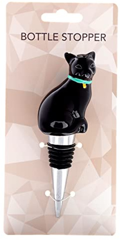 Puckator Wine Stoppers - Ceramic Wine Bottle Stopper for Prosecco and Wine - Black Cat - Wine Glass Bottle Topper - Funny Wine Gifts for Wine Lover - Red Wine Accessories