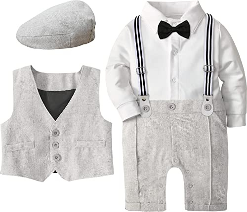 mintgreen Bébé Gentilhomme Romper Mariage Barboteuse avec Bérets, Gris Clair, 12-18 Mois, 90