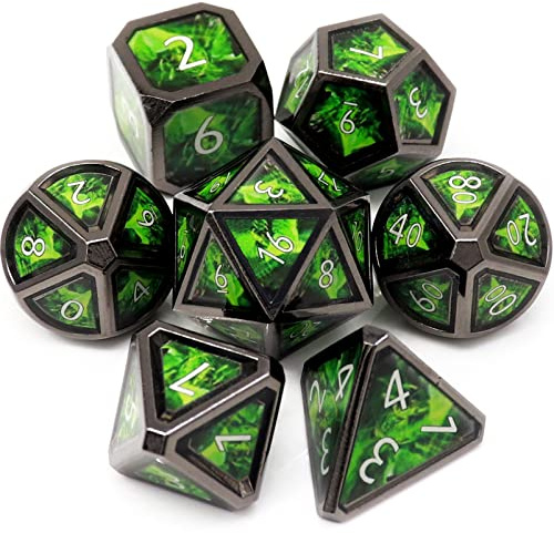 Haxtec Metal DND Dice Set Green Black Metall Würfel Real Scene D&D Dice for Dungeons and Dragons Gift RPG Games-Acid Splash
