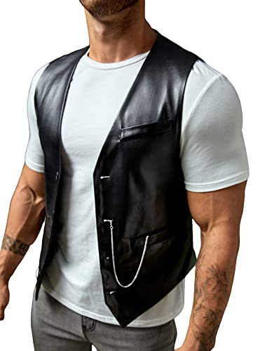 Verdusa Men's PU Leather Sleeveless Motorcycle Biker Vest Jacket Black S
