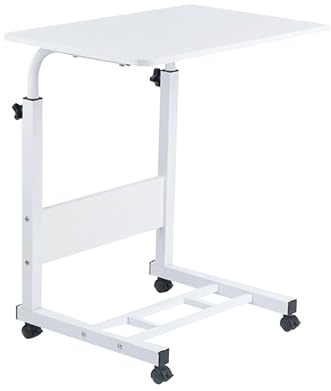 PREMZO Portable Study Adjustable Table Wood Eating Notebook Laptop Computer Desk Rolling Workstation Lounge Bedroom Overbed Living TV Multi Function Office Picnic Garden (White)