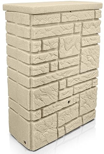 YourCasa Regentonne 300 Liter [StoneRain] mit Metallgewinde und Deckel in Steinoptik - Regenfass Frostsicher aus Kunststoff - Regenwassertonne - Regenwassertank Garten Wassertank Regensammler (Sand)