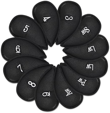 Golfschlägerhauben aus Eisen, 12-teiliges Golfschlägerhauben-Set, dickes Kunstleder, passend für alle Marken Titleist, Callaway, Ping (schwarz)