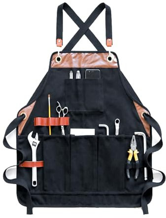 CBBEONRN Delantal De Trabajo Delantal De Barbacoa con Correa Cruzada Ajustable Delantales De Cocina para Jardinería Restaurante Barbacoa Hornear Black,One Size