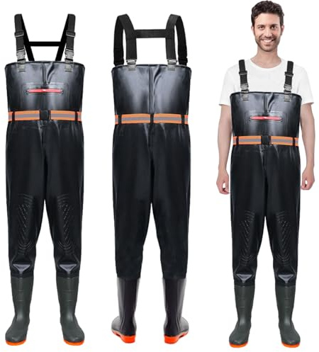 Shengruili Wathose Herren Damen,Anglerhose Wasserdicht mit Stiefel,Wathose mit Verstellbarer Riemen,Atmungsaktive Wasserdicht Watthosen für Baustellen, Angeln, Bauernhöfe, Gärten