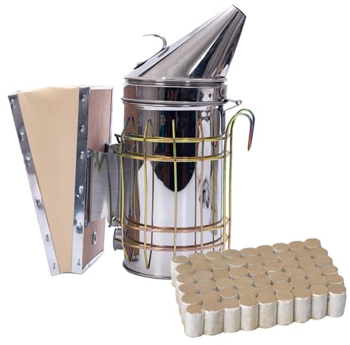 Bee Hive Smoker Kit, Stainless Steel Bee Hive Smoker with Heat Shield, Beekeeping Tool Kit Included 54Pcs Beehive Smoker Pellets for Beekeeper