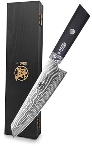 MITSUMOTO SAKARI Kiritsuke Kockkniv 18 cm, SG-Pro Damaskusstål | Japansk Matlagningskniv, 73-lagers Damaskus, Ergonomiskt G10 Handtag