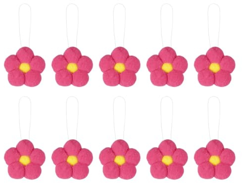 uxcell 10 Pcs Craft Felt Flowers, Spring Tree Ornament Decor Fabric Flower Embellishments Felt Hanging Ornaments for Home Party Door Wall Decoration Arts Crafts Supplies, Rose Red