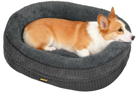 Skylos Dog Bed Medium, Orthopedic Dog Bed, Memory Foam Dog Bed Sofa with 4-Sided Neck Support, Waterproof Non-Slip, Removable Washable Cover, Grey, 89×64×18cm